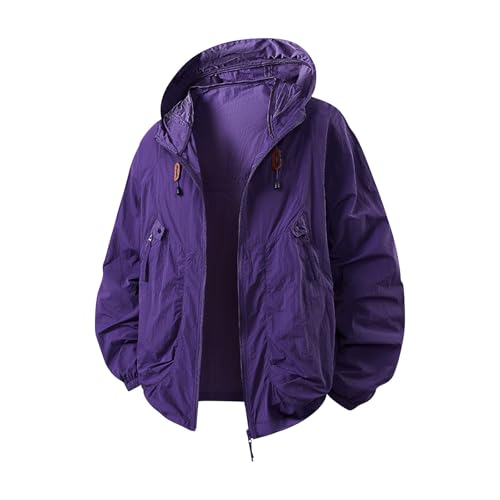 Generisch Outdoor Jacke Herren Laufjacke Wasserdicht Atmungsaktiv Leicht Frühling mit Kapuze Steppjacke Kunstlederjacke Wasserdichte Sonnenschutz Elegant Strickjacke Kapuzenpullover Fleecejacke Grün von Generisch