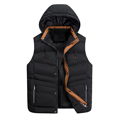 Generisch Outdoor Weste Herren, 4XL Große Größen Elegant Winter Herrenwesten Ärmellose Weste Sportlich Ärmellos Freizeit Weste Laufweste Sport Schwarz Leicht mit Kapuze Steppweste Daunenweste von Generisch