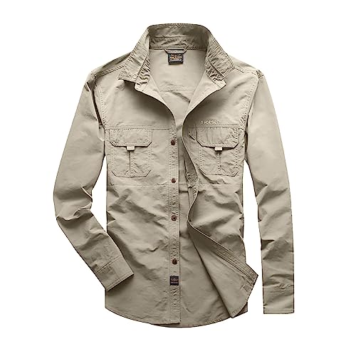 Generisch Outdoorhemd Herren Langarm Safari Hemd Atmungsaktiv Schnelltrocknend Freizeithemd Loose Fit Funktionshemd UPF50+ UV Schutz Wanderhemd Casual Button Down Shirts von Generisch