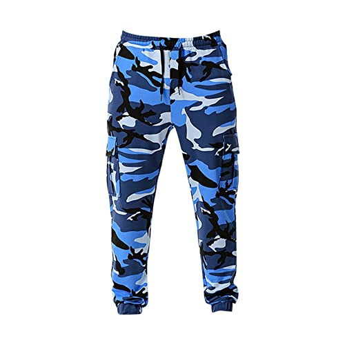 Generisch Outdoorhose Herren, Herrenhosen Patchwork Camouflage Jogging Hosen Outdoor Sporthosen Fitnesshosen Yogahose Herren Stretch Arbeitshose Motorradhose Recco Hose Zip Off Winter Damen (S, Blau) von Generisch