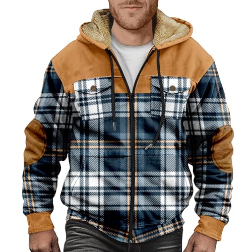 Generisch Outdoorjacke Herren, Kariertes Winter Strickjacke Warm Fleece Hemdjacke Reißverschluss Holzfällerjacke Gefüttert Sweatshirt Mit Kapuze Holzfällerhemd Herren (4XL, Armeegrün) von Generisch