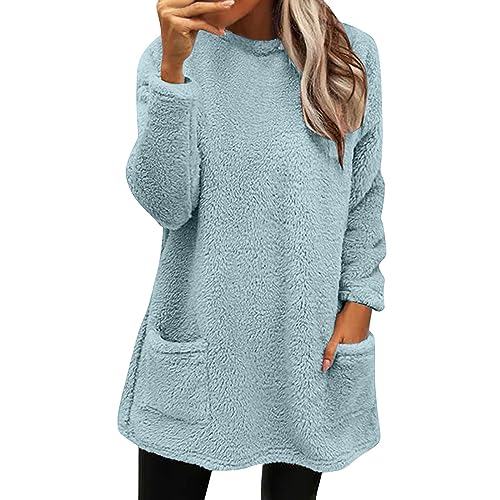 Generisch Outlet Angebote Pullover Damen Lang Teddy Fleece Flauschig Pulli Weich Winter Warm Sweatshirt Langarm Fleecepulli Plüsch Tops Oberteile Mit Taschen Black Fryday von Generisch