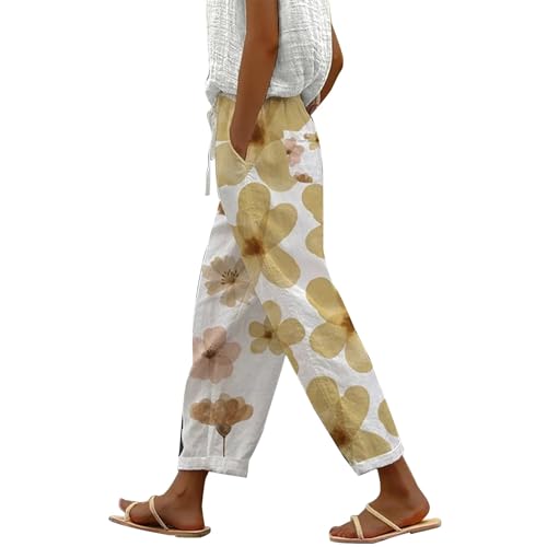 Generisch Outlet Angebote Sale Damen Blitz Angebote des Tages Heute 7/8 Hose Damen Sommer Leicht Capri Leinenhose Sommerhose Baumwolle Leinen Stoffhose Lockere Strandhose Freizeithose Deal des Tages von Generisch