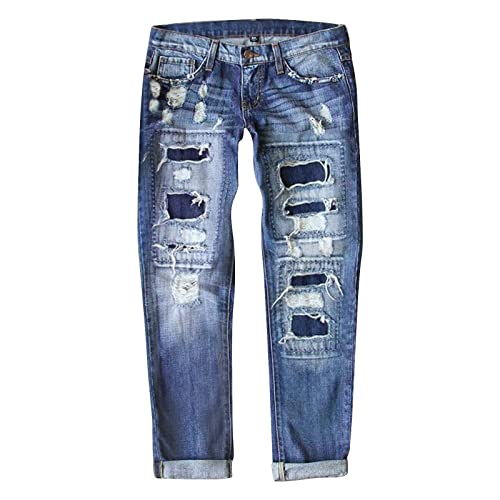 Generisch Outlet Shop High Waist Jeans Damen H Print Ripped Stretch Cute Jeans Slim Fit Distressed Destroyed Butt Lifting Curvy Denim Pants Kunstlederhose Schwarz 48 Deals of The Day Women von Generisch