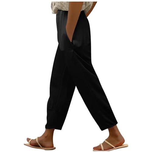 Generisch Overall Damen Elegant Leinen Hose im Frühling Beachparty Outfit Leinenhose Jogginghose Arbeitshose Leichte Sommerhose Sommer Straight Leg Mit Tasche Bequem Luftig Freizeithose von Generisch