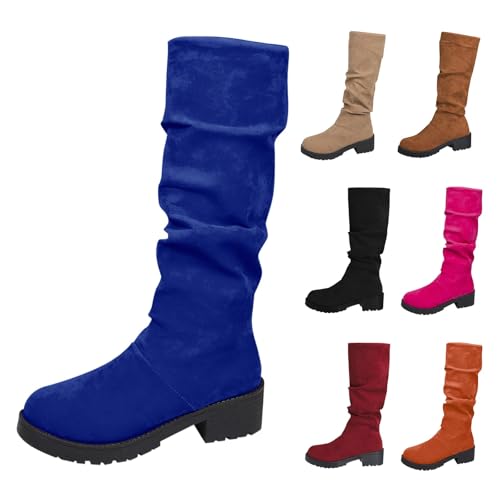 Generisch Overknees Stiefel Damen Flach Kniehohe Stiefel Damen Hoch Langschaftstiefel Blockabsatz Rutschfest Hohe Schlupfstiefel Weitschaftstiefel Dicker Sohle Halbstiefel Boots Schwarz von Generisch