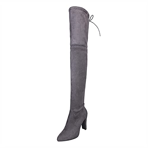 Generisch Overknees Stiefel Damen Wildlederstiefel Hoher Absatz Lang Langschaft Mit Absatz Bequem Winter Boots Für Warme Knöchelhohe Freizeit Stiefeletten Herbst Alltag (Grau,42) von Generisch
