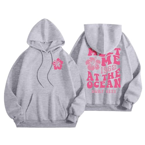 Generisch Oversize Hoodie Damen, Pink Palm Puff Hoodie Oversize Sweatshirt - Rückendruck Pullover Mit Kapuze Langarm Kapuzenpullover Y2K Streetwear Für Mädchen Hoodies Pink College-Jacke,S-XXL von Generisch