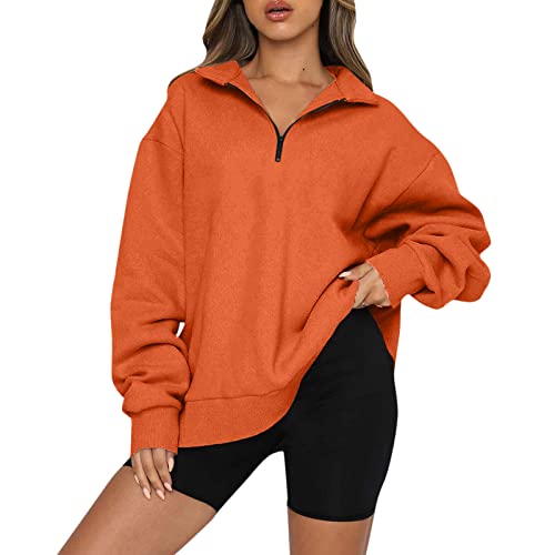 Generisch Oversize Pullover Damen, V Ausschnitt Große Größen mit Reißverschluss Baumwolle Hoodie Sport Winter Elegant Ohne Kapuze Oversize Pullover Sweatshirt Vintage Oversize Lang Sweater Pullover von Generisch