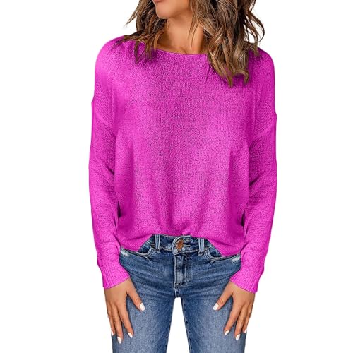 Generisch Oversize Pullover Damen - Langarmshirt Damen Warm Herbst Langarm Winterpullover Rundhals Warmer Damenpullover Grobstrick Bluse Große Größen Sweater Einfarbig Pullover von Generisch