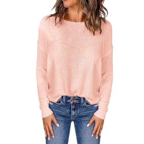 Generisch Oversize Pullover Damen - Langarmshirt Damen Warm Herbst Langarm Winterpullover Rundhals Warmer Damenpullover Grobstrick Bluse Große Größen Sweater Einfarbig Pullover von Generisch