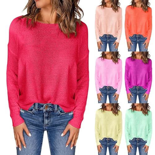 Generisch Oversize Pullover Damen - Langarmshirt Damen Warm Herbst Langarm Winterpullover Rundhals Warmer Damenpullover Grobstrick Bluse Große Größen Sweater Einfarbig Pullover von Generisch