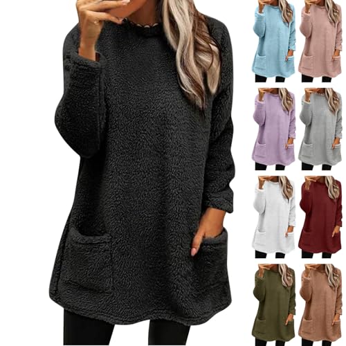 Generisch Oversize Pullover Damen Pullover Winter Sweatshirt Herbst Pulli Elegant Teddy Fleecepullover Oberteile Warme Kuschel Winterpullover Oversized Fleece Hoodie Damen von Generisch