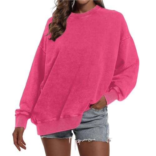 Generisch Oversize Pullover Damen Sweatshirt Ausgewaschene Hoodie Y2K Vintage Sweatshirt Basic Damen Kapuzenpullover mit Fleece Baumwolle Used-Look Übergangspulli Retro Kapuzenjacke Kapuzenpulli von Generisch