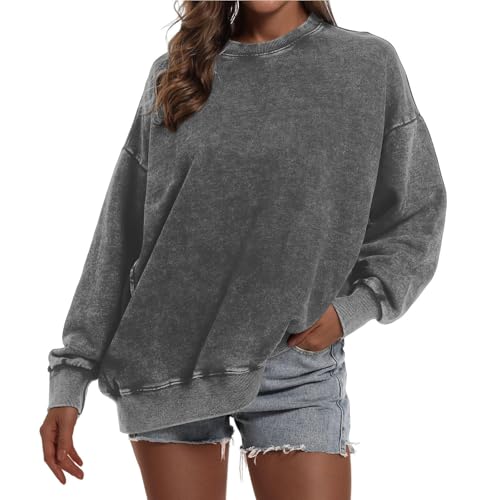 Generisch Oversize Pullover Damen Sweatshirt Ausgewaschene Hoodie Y2K Vintage Sweatshirt Basic Damen Kapuzenpullover mit Fleece Baumwolle Used-Look Übergangspulli Retro Kapuzenjacke Kapuzenpulli von Generisch
