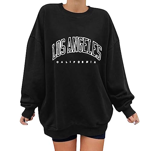 Generisch Oversize Pullover Damen übergroße Sweatshirt Los Angeles Vintage Oversized Langarmshirt Rundhals Pullover Casual Oberteile Tops von Generisch