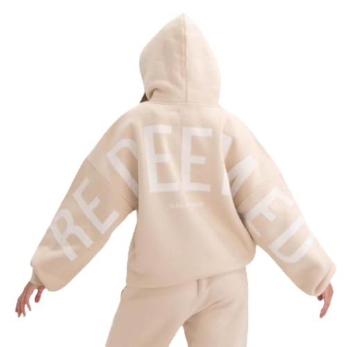 Generisch Oversized Christian Heavyweight Faith Sweatshirt, Essential Hoodie, Forgiven Letter Print Graphic Hoodies Pullover (apricot,M) von Generisch