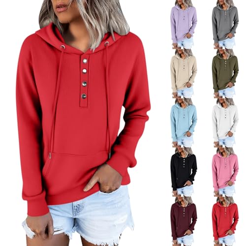 Generisch Oversized Hoodie Damen Langarm Sweatshirt Herbst Winter Einfarbig Warm Basic Hoody Freizeit Outwear Sport Style Training Kapuzenpullover Elegant Sweatjacke Teenager Mädchen Streetwear von Generisch