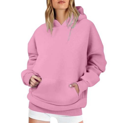 Generisch Oversized Hoodie Damen Langarm Sweatshirt Herbst Winter Einfarbig Warm Basic Hoody Freizeit Outwear Sport Style Training Kapuzenpullover Sweatjacke Teenager Hoody Damen Süße Kombination von Generisch