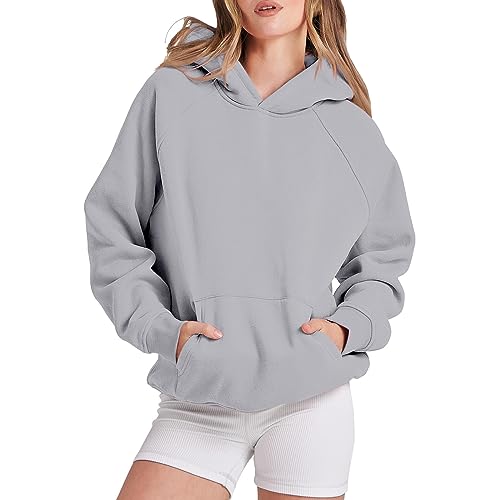 Oversized Hoodie Damen Langarm Sweatshirt Herbst Winter Einfarbig Warm Basic Hoody Freizeit Outwear Sport Style Training Kapuzenpullover Sweatjacke Teenager Mädchen Streetwear von Generisch
