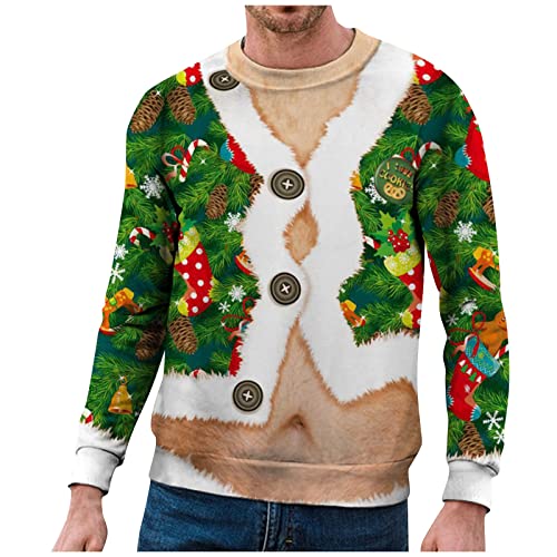 Generisch Oversized Pullover Herren, Weihnachten Herren Pullover Lässig Lustig Druck Rundhals Sweatshirt Langarm Hässlich Pullover Weihnachts Pullis Männer Christmas Kostüm (XXL, Grün) von Generisch