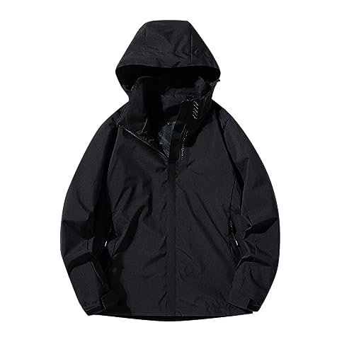 Generisch Oversized Winterjacke Damen Einfarbige Outdoor-Jacke für Damen, einlagiger Hut, Abnehmbarer winddichter, dünner Bergsteigeranzug Mäntel Trenchcoat Damen (Black, M) von Generisch