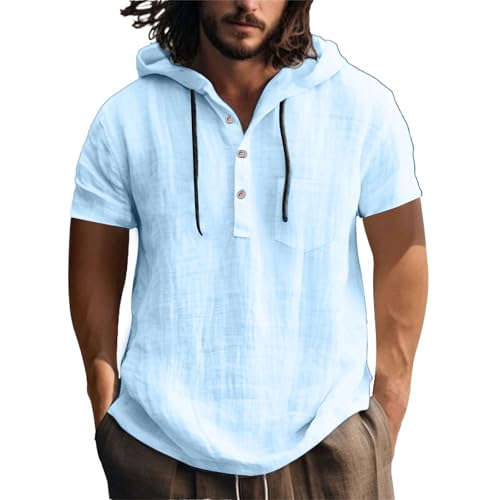 Generisch OversizedTshirt Herren,Herren Leinenhemd Herrenhemden Langarm Musselin Baumwolle Leinen Hoodie Männer Freizeithemd Regular Fit Strand Freizeithemd Sommerhemd Sommer Outfit von Generisch