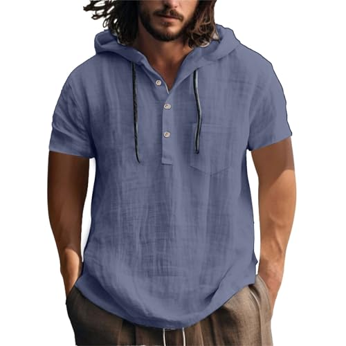 Generisch OversizedTshirt Herren,Herren Leinenhemd Herrenhemden Langarm Musselin Baumwolle Leinen Hoodie Männer Freizeithemd Regular Fit Strand Freizeithemd Sommerhemd Sommer Outfit von Generisch
