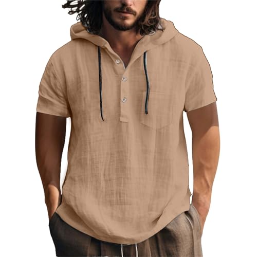 Generisch OversizedTshirt Herren,Herren Leinenhemd Herrenhemden Langarm Musselin Baumwolle Leinen Hoodie Männer Freizeithemd Regular Fit Strand Freizeithemd Sommerhemd Sommer Outfit von Generisch