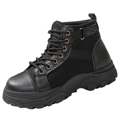 Generisch Paar-High-Top-Lederstiefel warmen Fleece-Kurzstiefeln, Schnürstiefeletten für Arbeitskleidung Mädchen Ankle Boots Elegant Rutschfest Stiefeletten Bequem Rutschfest Übergangsstiefel von Generisch