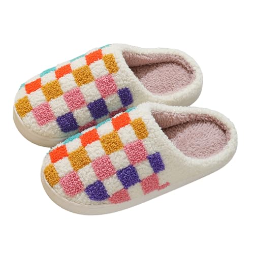 Generisch Paar Winter mehrfarbige Plaid Muster Cartoon große Größe warm gepolsterte Baumwolle Hausschuhe (Multicolour, 39) von Generisch