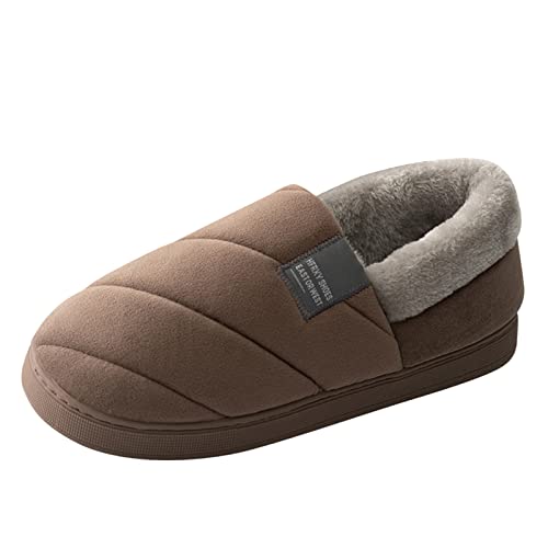 Generisch Paare Herren Slip On Furry Flat Home Winter Round Toe Keep Warm Solid Color Slippers Schuhe (Coffee, 45) von Generisch
