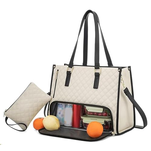 Generisch Packuum 3 in 1 Tote Bag, 2 in 1 Tote Bag Lunch Bag Combo, Work Totes Bags with Lunch Compartment, for Office, Travel (Beige) von Generisch