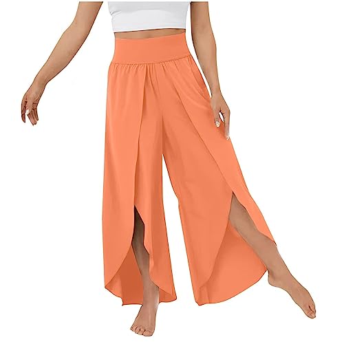 Generisch Palazzo Hose Damen Flowy Freizeithose mit Schlitz, Sommerhosen Damen Leicht und Luftig Hosen Wickelhose Weites Bein Yogahose Dünne Bequeme Sporthose für Frauen Bunte Schlaghose von Generisch