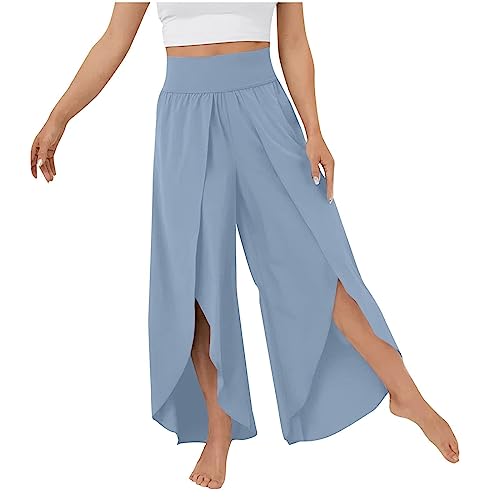 Generisch Palazzo Hose Damen Flowy Freizeithose mit Schlitz, Sommerhosen Damen Leicht und Luftig Hosen Wickelhose Weites Bein Yogahose Dünne Bequeme Sporthose für Frauen Bunte Schlaghose von Generisch