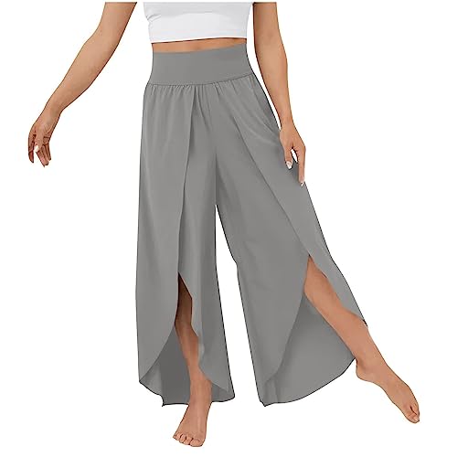 Generisch Palazzo Hose Damen Flowy Freizeithose mit Schlitz, Sommerhosen Damen Leicht und Luftig Hosen Wickelhose Weites Bein Yogahose Dünne Bequeme Sporthose für Frauen Bunte Schlaghose von Generisch