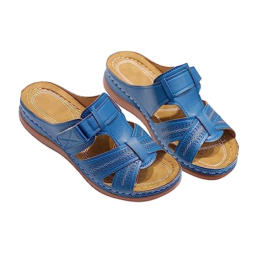 Generisch Pantoletten Damen Leder Fußbett Atmungsaktive Pantoffeln Frauen Plateausandalen Bequeme Hausschuhe Rutschfest Sommer Badelatschen Damenpantolette Sommerschlappen Mit Fußgewölbeunterstützung von Generisch