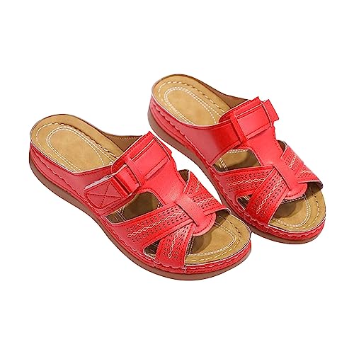 Generisch Pantoletten Damen Leder Fußbett Atmungsaktive Pantoffeln Frauen Plateausandalen Bequeme Hausschuhe Rutschfest Sommer Badelatschen Damenpantolette Sommerschlappen Mit Fußgewölbeunterstützung von Generisch