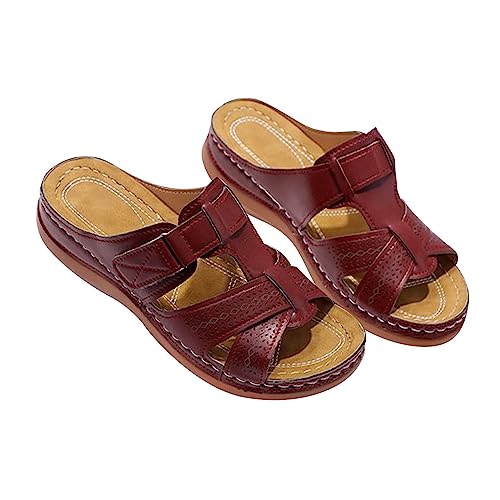 Generisch Pantoletten Damen Leder Fußbett Atmungsaktive Pantoffeln Frauen Plateausandalen Bequeme Hausschuhe Rutschfest Sommer Badelatschen Damenpantolette Sommerschlappen Mit Fußgewölbeunterstützung von Generisch