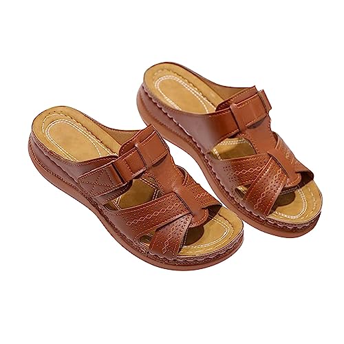 Generisch Pantoletten Damen Leder Fußbett Atmungsaktive Pantoffeln Frauen Plateausandalen Bequeme Hausschuhe Rutschfest Sommer Badelatschen Damenpantolette Sommerschlappen Mit Fußgewölbeunterstützung von Generisch