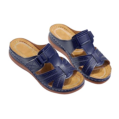 Generisch Pantoletten Damen Leder Fußbett Atmungsaktive Pantoffeln Frauen Plateausandalen Bequeme Hausschuhe Rutschfest Sommer Badelatschen Damenpantolette Sommerschlappen Mit Fußgewölbeunterstützung von Generisch