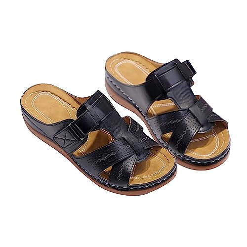 Generisch Pantoletten Damen Leder Fußbett Atmungsaktive Pantoffeln Frauen Plateausandalen Bequeme Hausschuhe Rutschfest Sommer Badelatschen Damenpantolette Sommerschlappen Mit Fußgewölbeunterstützung von Generisch