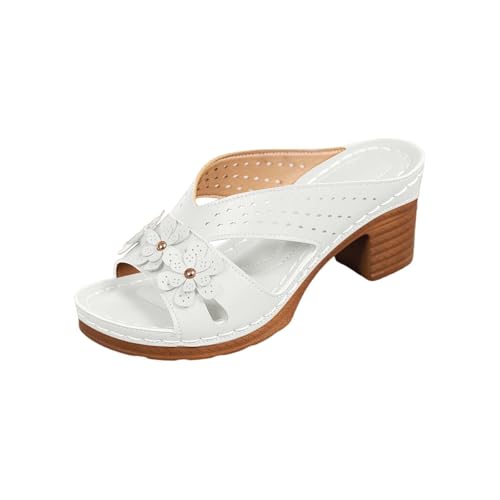 Generisch Pantoletten Damen Sommer Elegant Mit Absatz Plateau Keilsandaletten Mit Blumenmuster Peeptoe Sandalette Fischmund Hohl Sandalen Bequem Flipflop Lässige Slippers Atmungsaktiv Outdoorsandalen von Generisch
