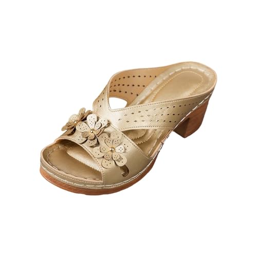 Generisch Pantoletten Damen Sommer Elegant Mit Absatz Plateau Keilsandaletten Mit Blumenmuster Peeptoe Sandalette Fischmund Hohl Sandalen Bequem Flipflop Lässige Slippers Atmungsaktiv Outdoorsandalen von Generisch