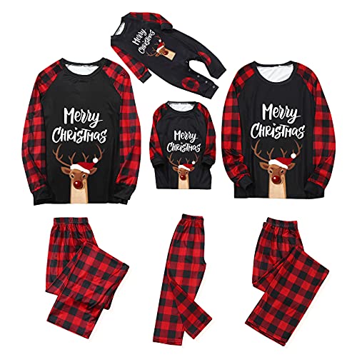 Generisch Passender Weihnachten Familien-Schlafanzug,Weihnachts-Pyjama mit Bündchen Streifen Weihnachtsjumpsuit Schlafanzug Neujahr Zweiteiliger Sleepwear von Generisch