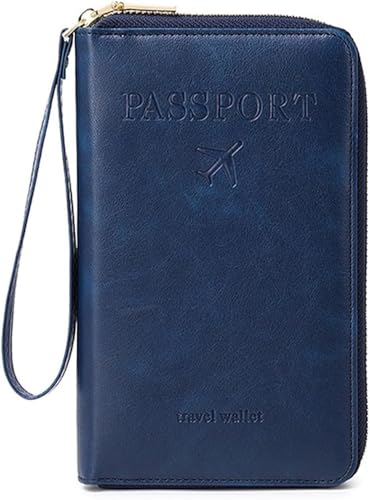 Generisch Passport Hülle,Reisepass Organizer,Reisepass Tasche Familie Reiseorganizer mit RFID-Blocker, Tragbare Reisepasshülle Ausweistasche,als Brustbeutel Oder Walle für Damen und Herren (Blau) von Generisch