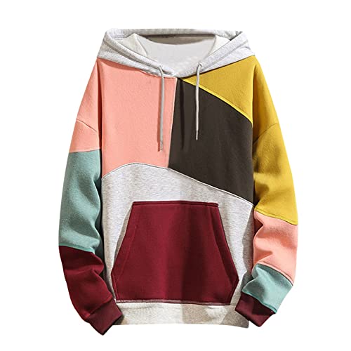 Generisch Patchwork Hoodie Mit Kontrastfarbe Japanischer Streetwear Patchwork Jumper Langarm Hoodie Sport Style Casual Fitness Training Basic Premium Herren Kapuzenpullover Unisex Schwerer Stoff von Generisch