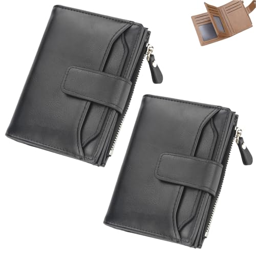 Generisch Peachloft Wallet, Peachloft Mens Wallet, Two-Fold Large Capacity, PU Leather Multi-Card Holder Anti-Theft Wallets for Men(2 Pcs Black) von Generisch
