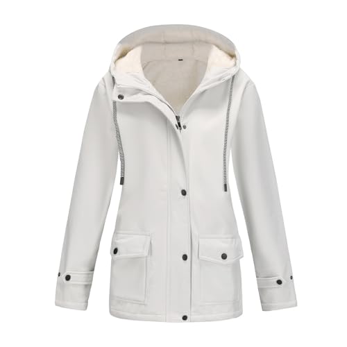 Generisch Peak Regenjacke Damen Regenjacken in Übergröße für Damen, leicht, mit Kapuze, Regenmantel für Outdoor-Reisen, Wandern, Windjacke 7432520 (White, XXXL) von Generisch