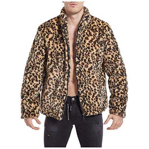 Generisch Pelzmantel Herren Leopard Bedrucken Winterjacke Kurz Kunstpelz Wintermantel Winter Kunstfell Pelzjacke Warm Langarm Plüsch Felljacke Modisch Outdoor Fellmantel Verdickte Faux Fur Mantel von Generisch